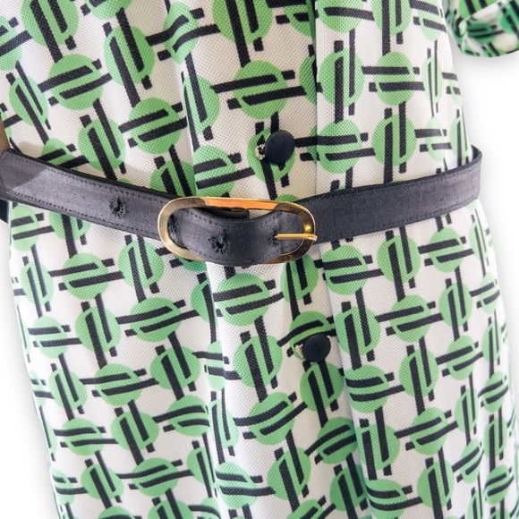 NWT Vintage 70s Geometric Print Green Black White A-line Shirt Dress Size 20.5 - Picture 8 of 16